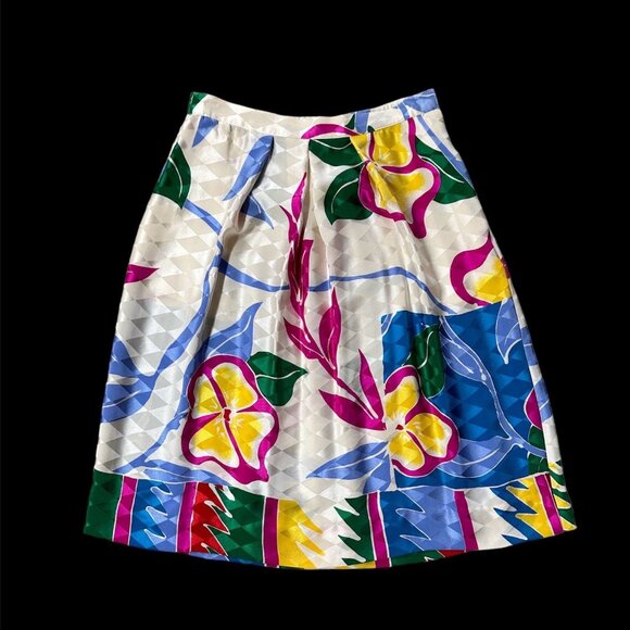 Vintage Skirt 1980s Umi Collections Anne Crimmins Tropical Flowers Pleated Retro
